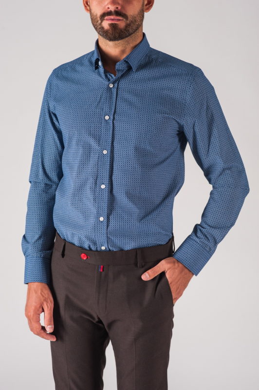 Синяя мужская рубашка с принтом. Арт.:5-702-3
