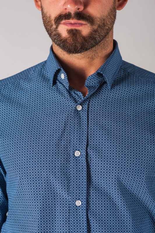 Синяя мужская рубашка с принтом. Арт.:5-702-3