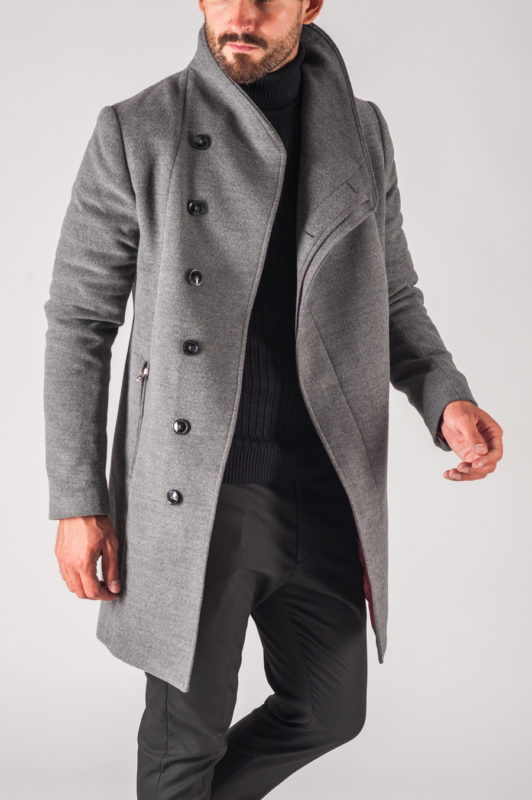 Модное мужское пальто на зиму в сером цвете. Арт.:1-708-10