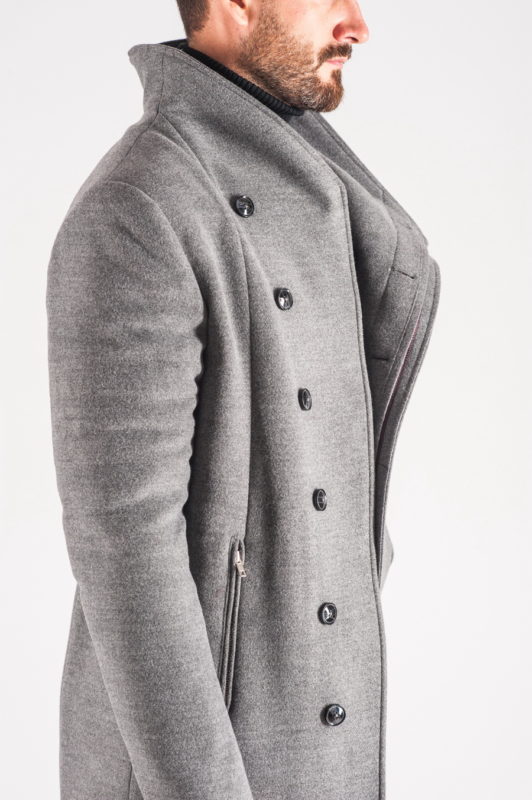 Модное мужское пальто на зиму в сером цвете. Арт.:1-708-10