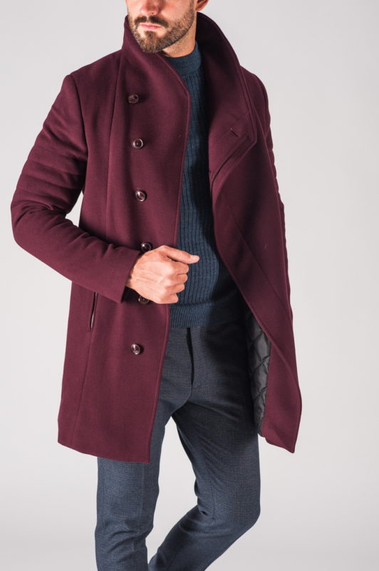 Модное мужское зимнее пальто бордового цвета. Арт.:1-721-10