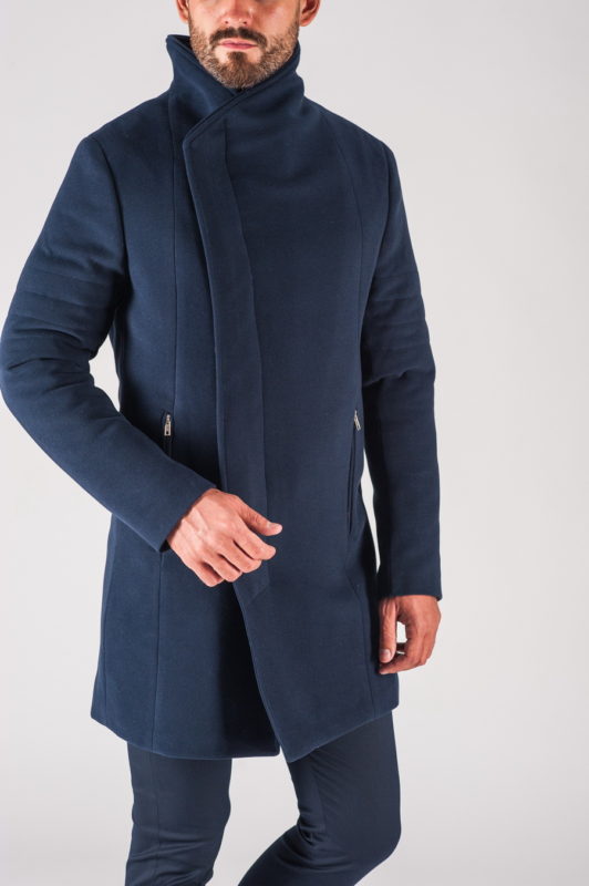 Зимнее мужское пальто синего цвета приталенного кроя. Арт.:1-724-10