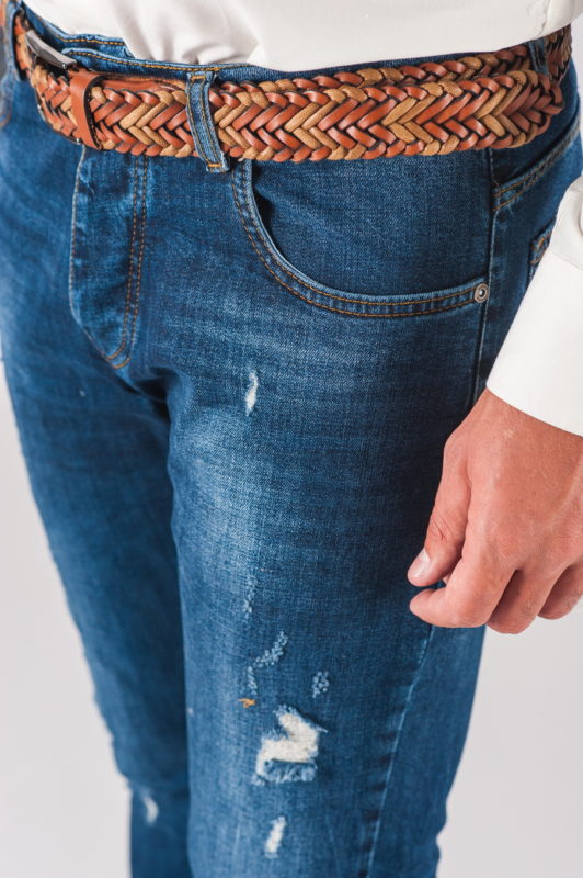 Синие мужские джинсы skinny с рваностями. Арт.:7-727