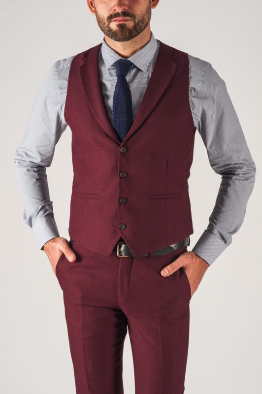Мужской костюм бордового цвета ( жилет+ брюки). Арт.:4-735-5