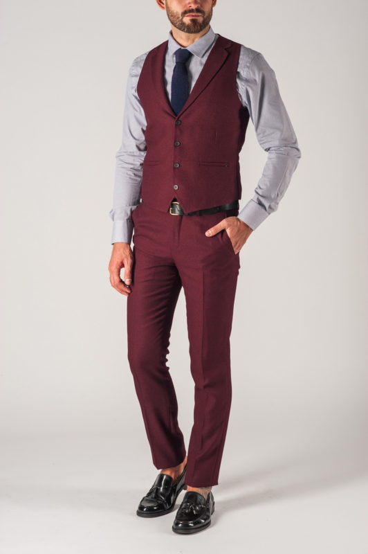 Мужской костюм бордового цвета ( жилет+ брюки). Арт.:4-735-5
