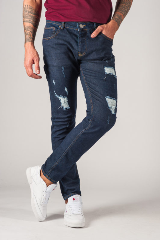 Темно-синие мужские джинсы с рваностями. Арт.:7-765