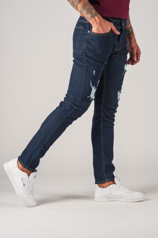 Темно-синие мужские джинсы с рваностями. Арт.:7-765