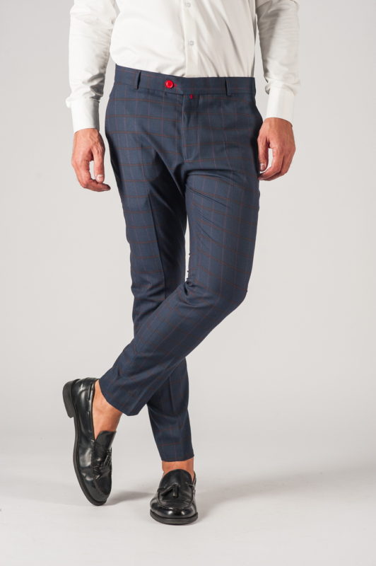 Клетчатые мужские брюки синего цвета. Арт.:6-770-3