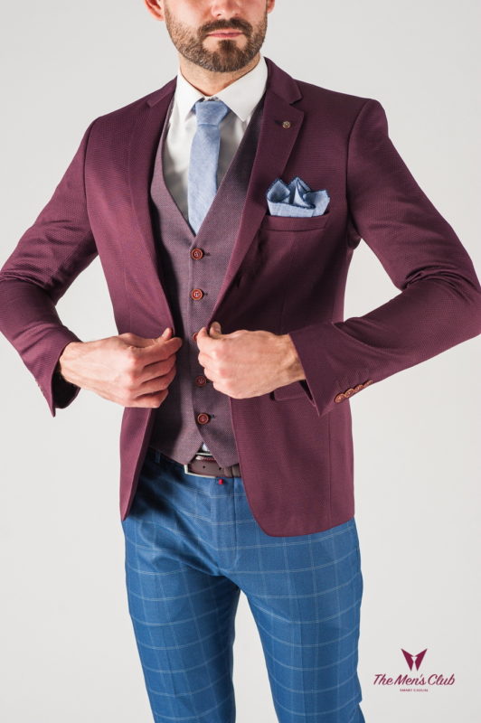 Бордовый мужской пиджак приталенного кроя. Арт.:2-805-2