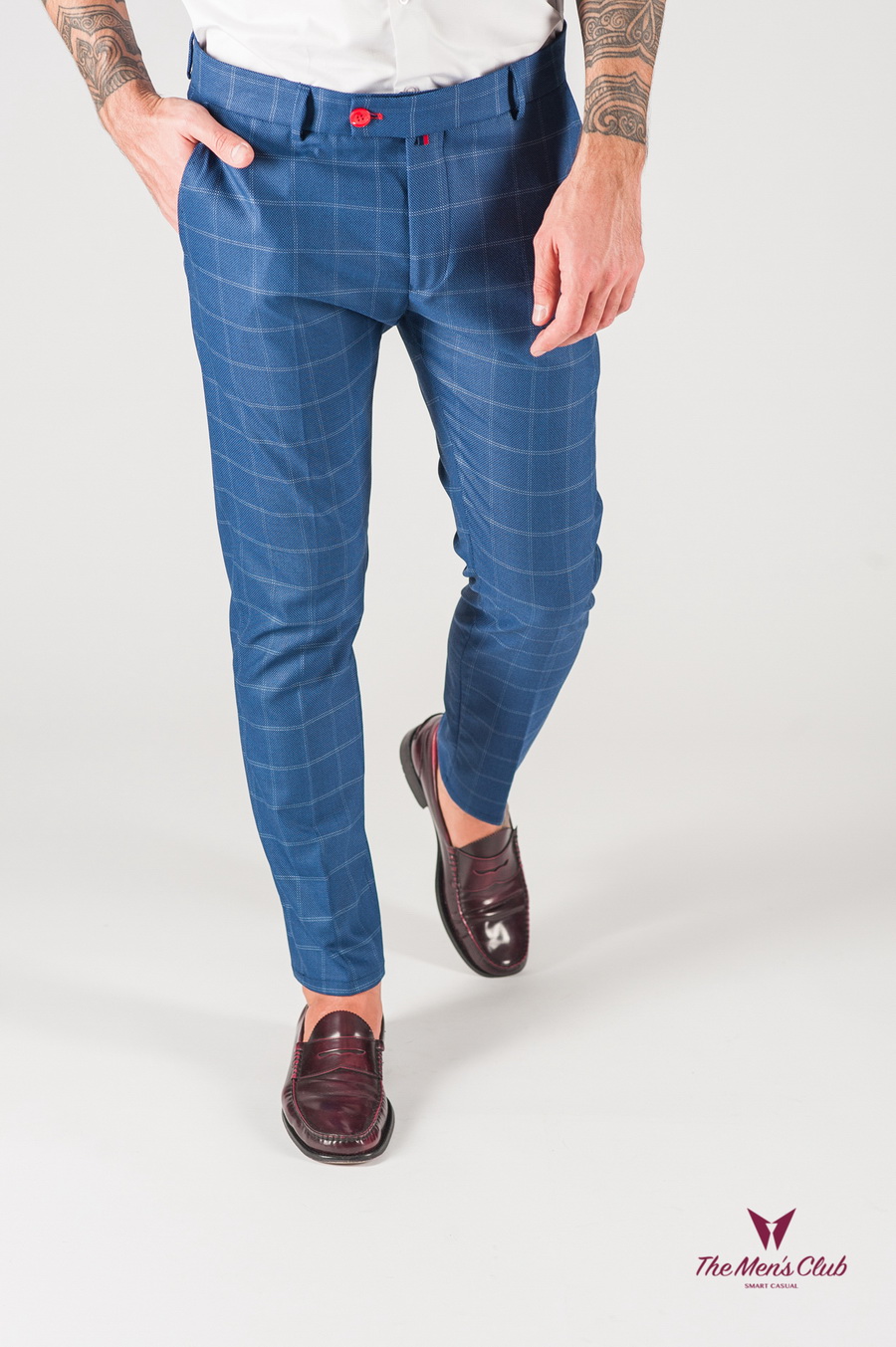 Синие мужские брюки в клетку зауженного кроя. Арт.:6-805-3 – купить вмагазине мужской одежды Smartcasuals