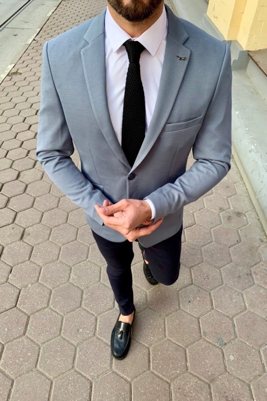 Мужской приталенный пиджак серого цвета. Арт.:2-908-1