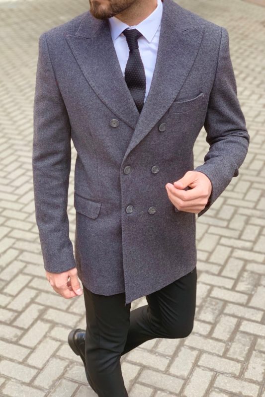 Укороченное мужское пальто серого цвета. Арт.: 1-915-3