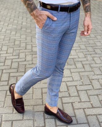 Мужские клетчатые брюки синего цвета. Арт.:6-933-3