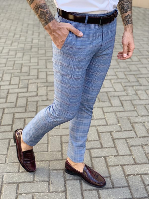Мужские клетчатые брюки синего цвета. Арт.:6-933-3