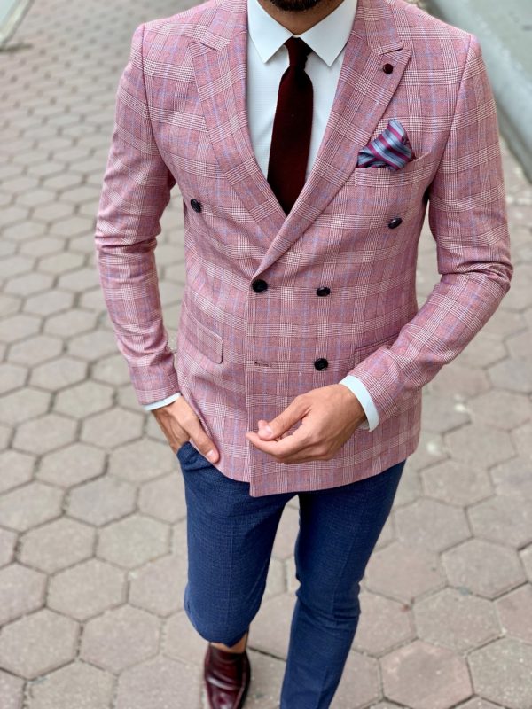 Мужской двубортный пиджак розового цвета. Арт.:2-1003-8