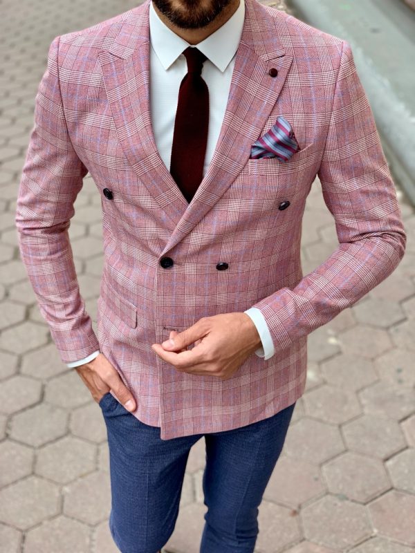 Мужской двубортный пиджак розового цвета. Арт.:2-1003-8