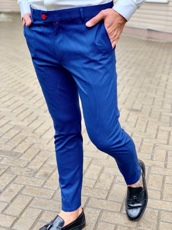 Синие зауженные мужские брюки. Арт.:6-1032-3