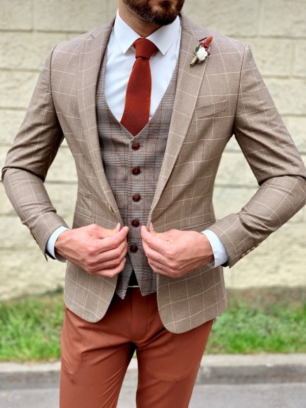 Стильный мужской костюм-тройка в коричневых цветах. Арт.:4-1051-3