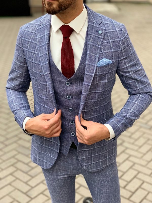 Стильный костюм-тройка синего цвета для мужчин. Арт.:4-1053-3