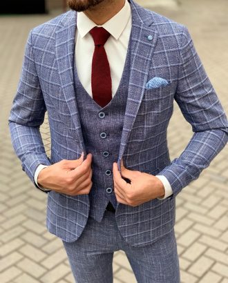 Стильный костюм-тройка синего цвета для мужчин. Арт.:4-1053-3