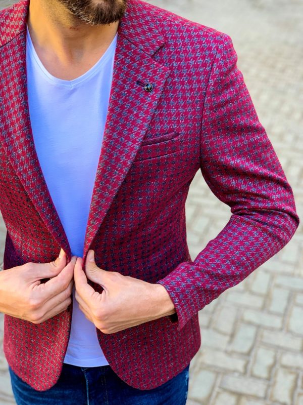 Бордовый мужской пиджак в мелкий рисунок. Арт.:2-1114-5