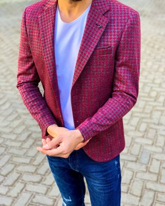 Бордовый мужской пиджак в мелкий рисунок. Арт.:2-1114-5