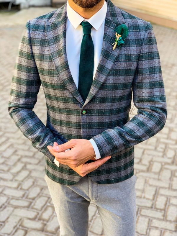 Мужской клетчатый пиджак зеленого цвета. Арт.:2-1107-5