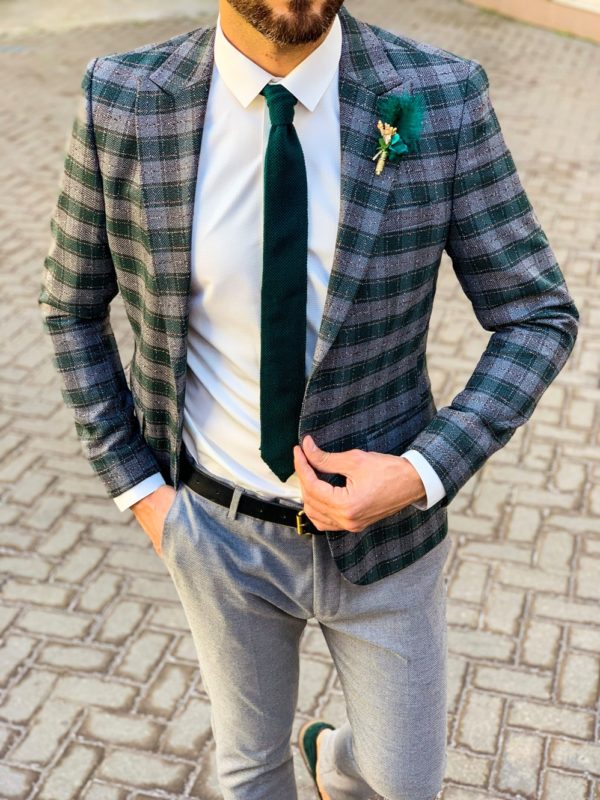 Мужской клетчатый пиджак зеленого цвета. Арт.:2-1107-5