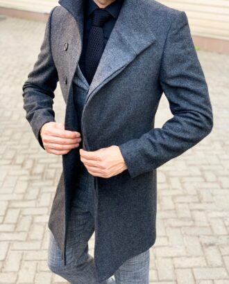 Стильное мужское пальто со скошенным бортом. Арт.: 1-1131-2