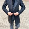 Стильное мужское пальто со скошенным бортом. Арт.: 1-1131-2