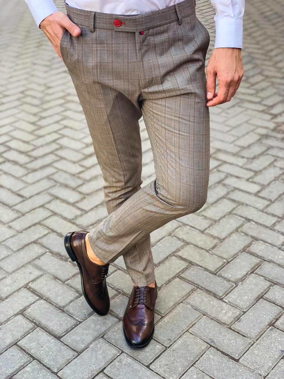 Укороченные брюки светло-коричневого цвета в клетку. Арт.:6-1122-3