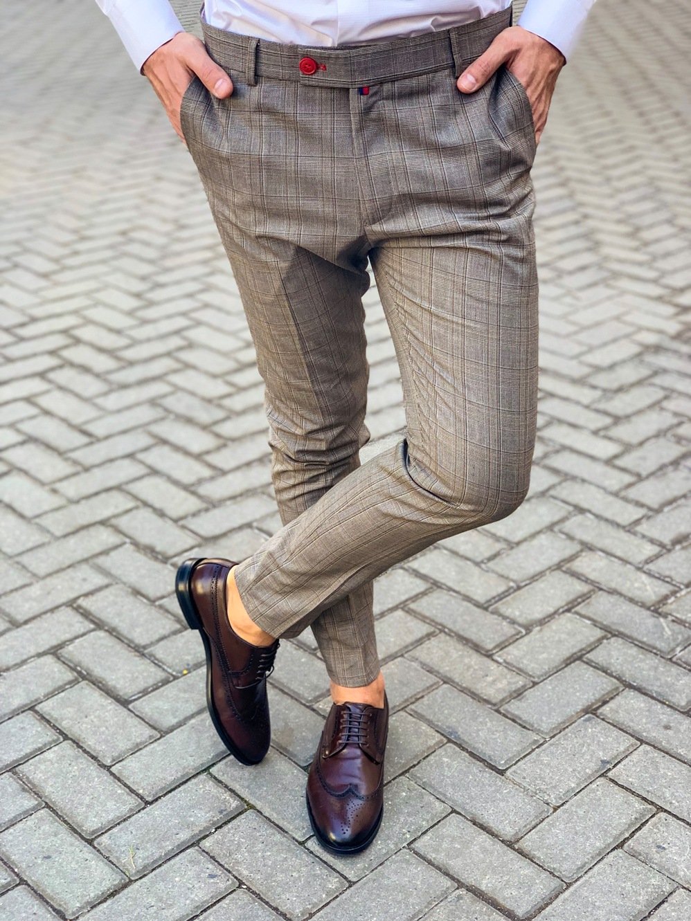 Укороченные брюки светло-коричневого цвета в клетку. Арт.:6-1122-3