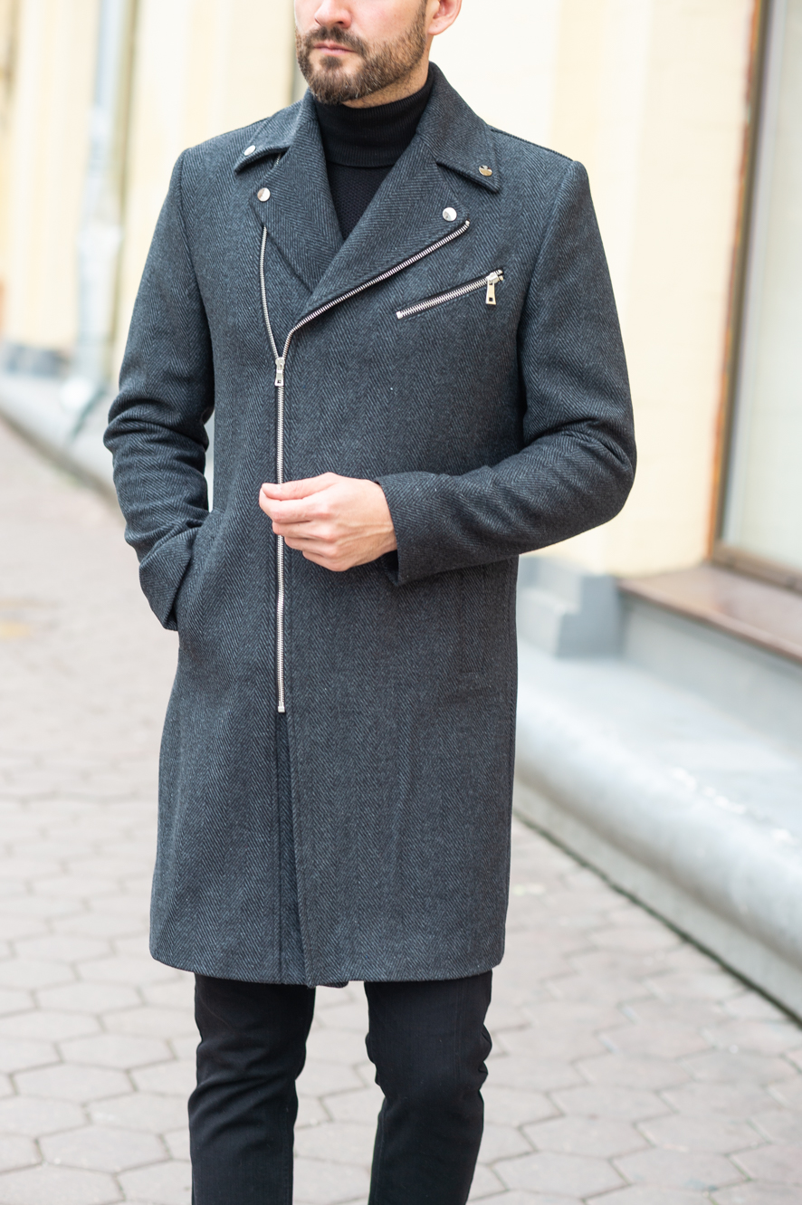 Мужское серое пальто. Арт.:1-1201-2