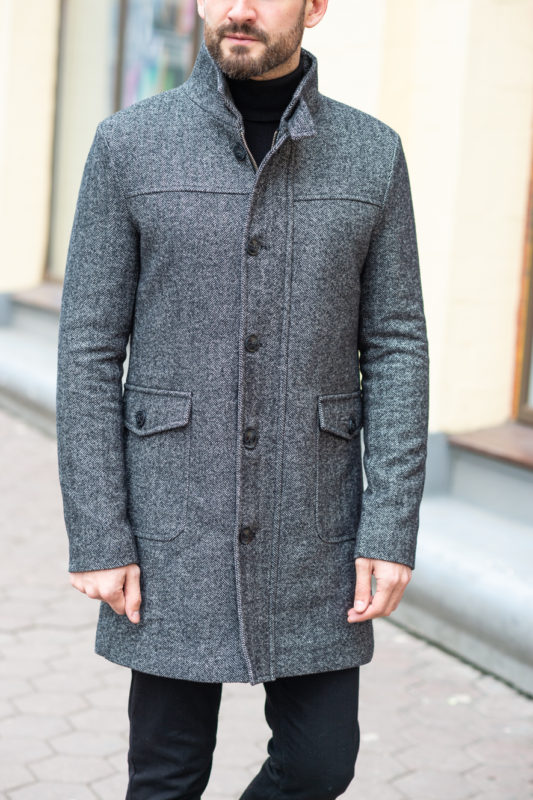 Зимнее мужское пальто серого цвета. Арт.:1-1202-10