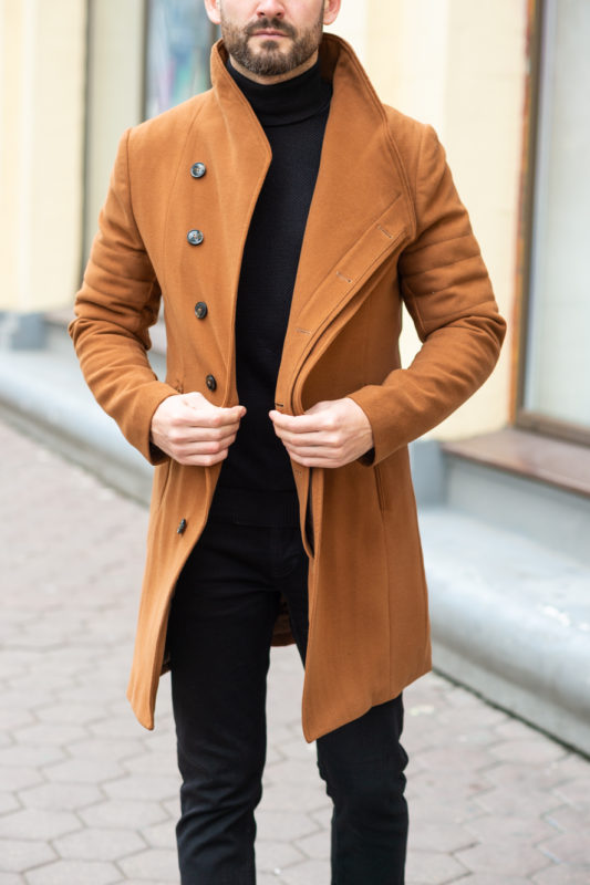 Зимнее мужское пальто горчичного цвета. Арт.:1-1203-10