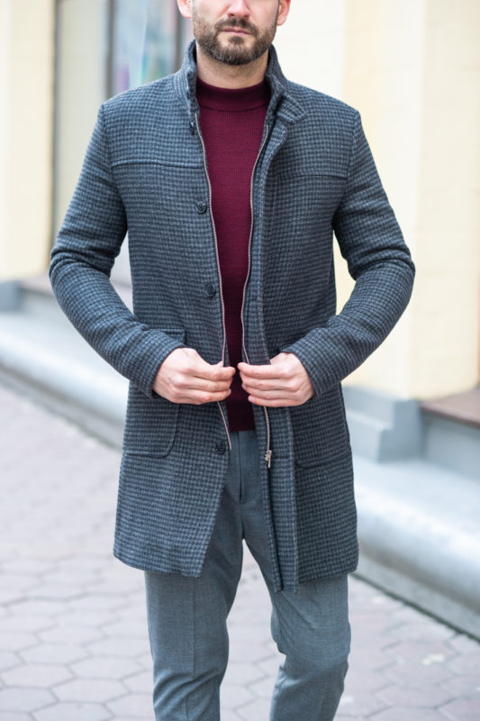Утепленное мужское пальто серого цвета. Арт.:1-1205-10