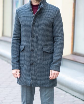 Утепленное мужское пальто серого цвета. Арт.:1-1205-10