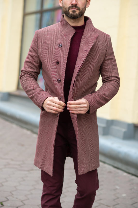 Мужское зимнее пальто из шерсти в бордовом цвете. Арт.:1-1207-3