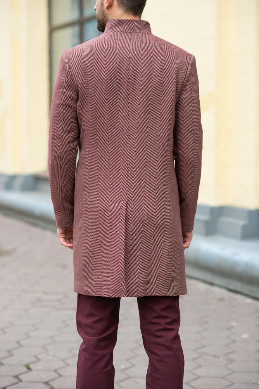 Мужское зимнее пальто из шерсти в бордовом цвете. Арт.:1-1207-3