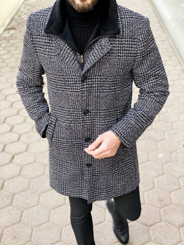 Мужское зимнее пальто в клетку. Арт.:1-1301-3