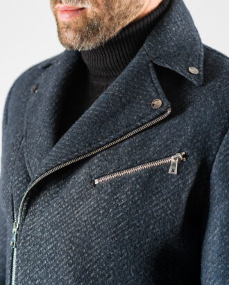 Мужское синее пальто с косым бортом. Арт.:1-1318-2