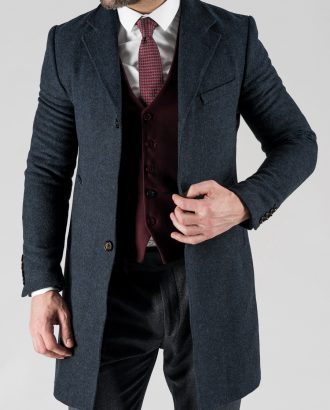 Зимнее классическое пальто синего цвета. Арт.:1-1311-10