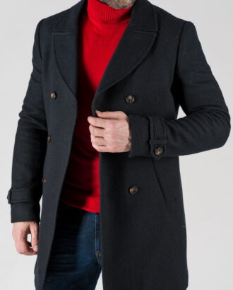 Утепленное мужское пальто синего цвета. Арт.:1-1308-10