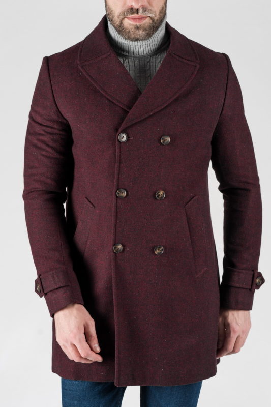Зимнее мужское бордовое пальто. Арт.:1-1312-10
