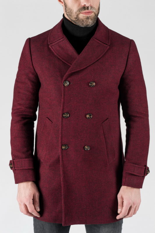 Мужское пальто бордового цвета. Арт.:1-1306-10
