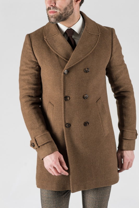 Зимнее двубортное пальто горчичного цвета. Арт.:1-1305-10
