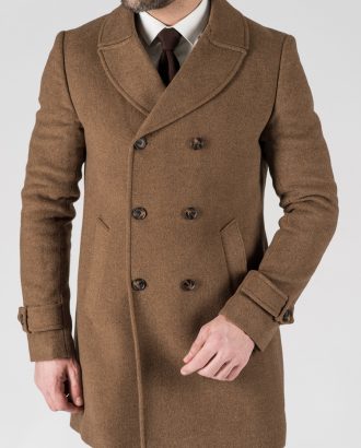 Зимнее двубортное пальто горчичного цвета. Арт.:1-1305-10