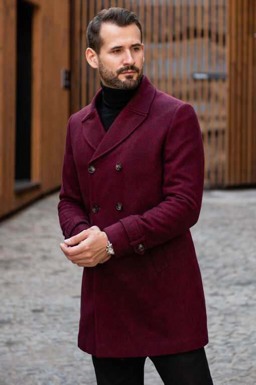 Мужское пальто бордового цвета. Арт.:1-1306-10