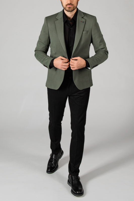 Мужской приталенный пиджак зеленого цвета. Арт.:2-1406-5