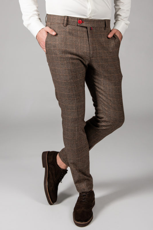 Клетчатые брюки коричневого цвета. Арт.:6-1441-3